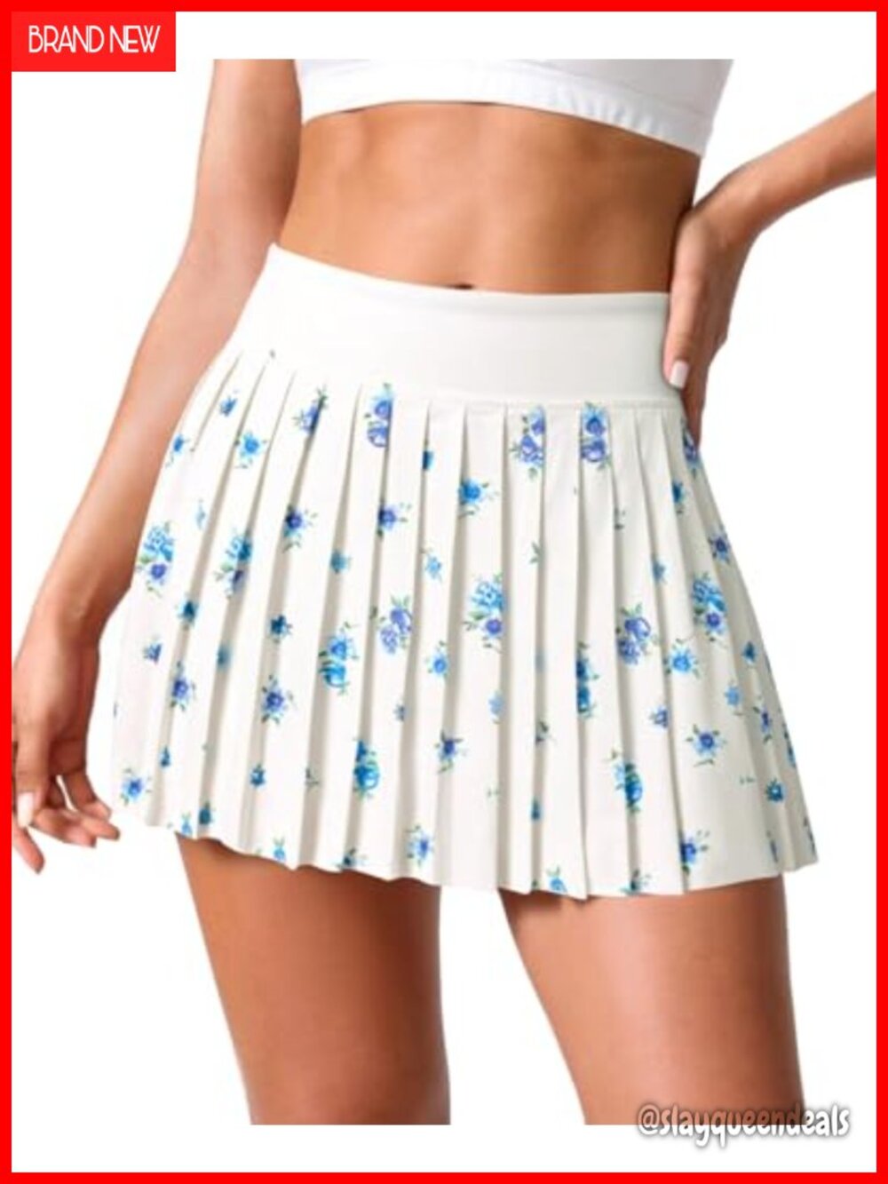 Floral Pleated Tennis Skirt with Pockets Inner Shorts High Waist